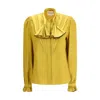 Valentino Silk Ruffle Pleated Blouse In Yellow