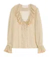 Valentino Lace-trimmed Ruffled Polka-dot Silk-chiffon Blouse