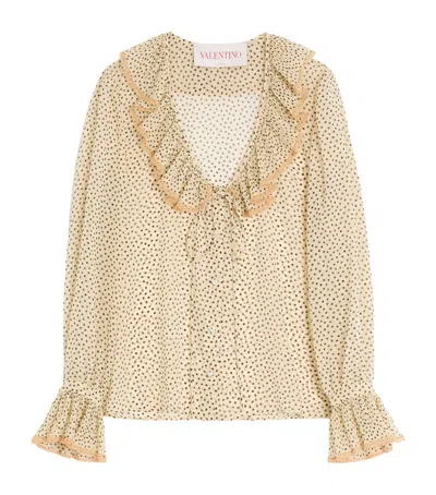 Valentino Lace-trimmed Ruffled Polka-dot Silk-chiffon Blouse In Neutrals