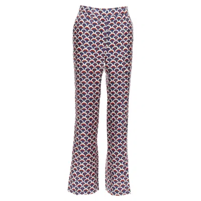 Pre-owned Valentino Silk Scallop Print Logo Print Flared Pants In Red