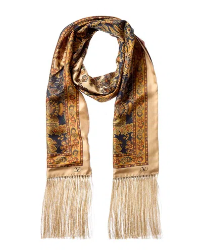 Valentino Paisley-print Silk Scarf In Avz Navy Oro Lurex