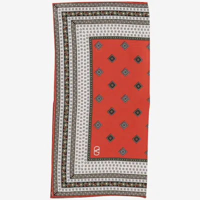 Valentino Silk Scarf With Geometric Pattern And Logo In Red