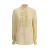 Valentino Draped Silk Mandarin Collar Blouse
