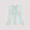 Valentino Silk Shirt With Balloon Sleeves And Floral Print In Blue