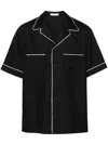Valentino Piped-trim Silk Bowling Shirt In Black