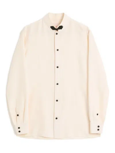 Valentino Long Sleeve Silk Shirt With Decorative Detail In White