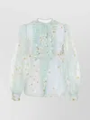Valentino Silk Shirt With Balloon Sleeves And Floral Print In Blue
