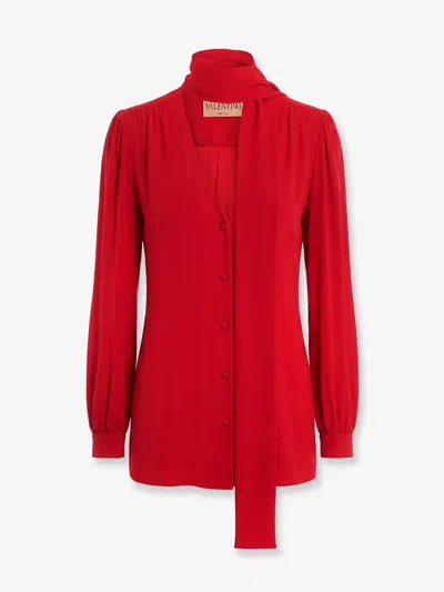 Valentino Silk Shirt With Bow In Red