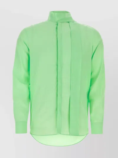 Valentino Silk Shirt With Long Sleeves And High Collar In Green