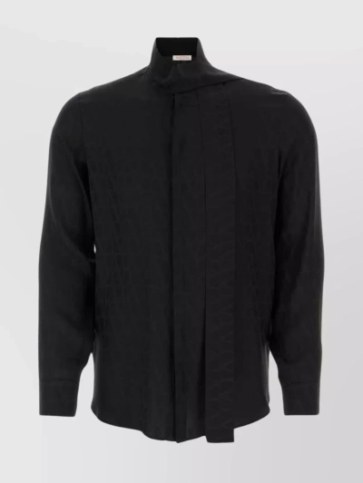 Valentino Silk Shirt With Mandarin Collar And Long Sleeves In Black