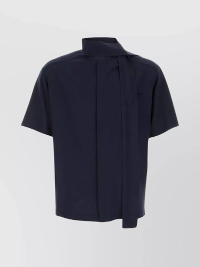 Valentino Silk Shirt With Short Sleeves And Bow Detail In Blue