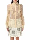 Valentino Garavani Chiffon Blouse With Mock Neck In Yellow