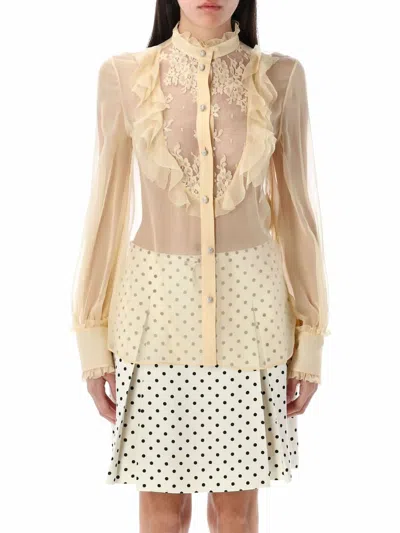 Valentino Garavani Chiffon Blouse With Mock Neck In Neutral