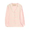 Valentino Ruffle V-neck Lace Trim Silk Shirt