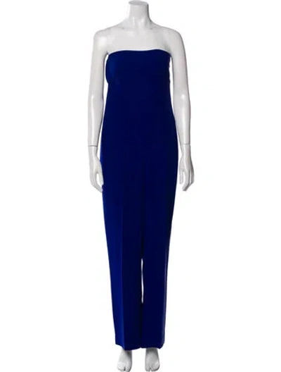 Pre-owned Valentino Silk Strapless Jumpsuit In Blue