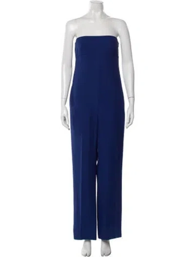 Pre-owned Valentino Silk Strapless Jumpsuit In Blue