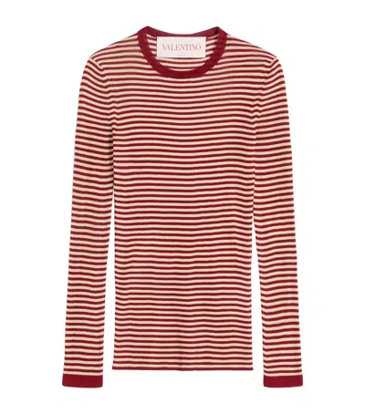 Valentino Striped T-shirt In Red/ecru'