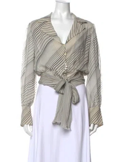 Pre-owned Valentino Silk Striped Blouse In Black