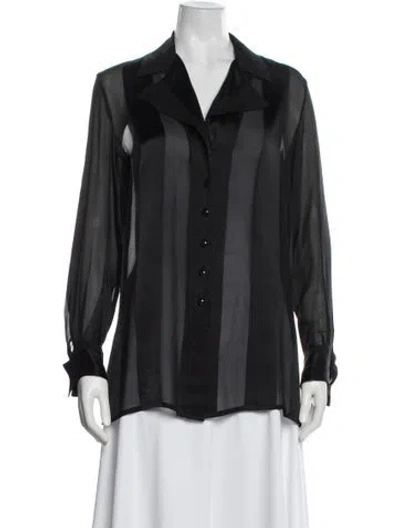 Pre-owned Valentino Silk Striped Blouse In Black