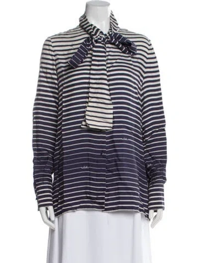 Pre-owned Valentino Silk Striped Blouse In Blue