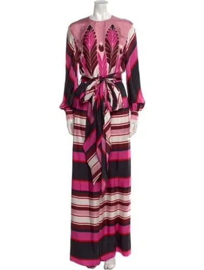 Pre-owned Valentino Silk Striped Jumpsuit In Pink