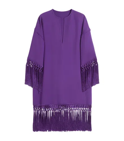 Valentino Fringed Keyhole Neckline Mid-length Sleeves Dress In Purple