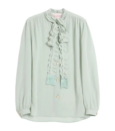 Valentino Silk Blouse With Bow Detail In Green