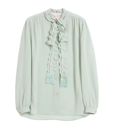 Valentino Silk Blouse With Bow Detail In Green