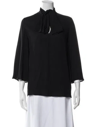 Pre-owned Valentino Silk Tie Neck Blouse In Gray