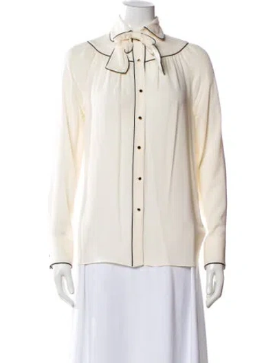 Pre-owned Valentino Silk Tie Neck Blouse In Neutral