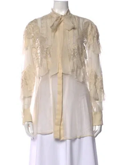 Pre-owned Valentino Silk Tie Neck Blouse In Neutrals