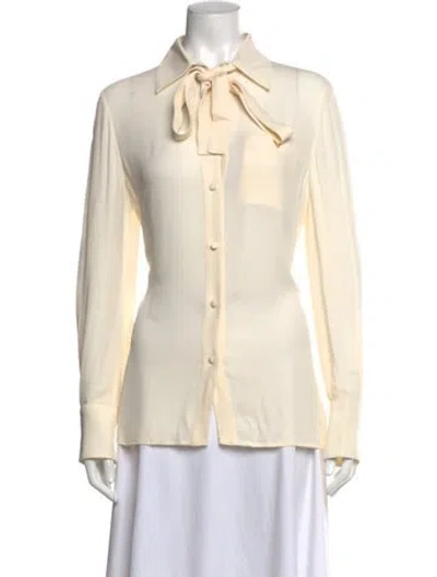 Pre-owned Valentino Silk Tie Neck Blouse In Neutrals