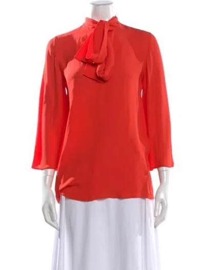 Pre-owned Valentino Silk Tie Neck Blouse In Orange