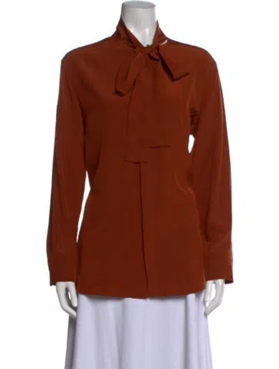 Pre-owned Valentino Silk Tie Neck Blouse In Orange