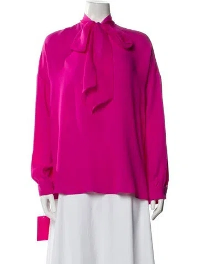 Pre-owned Valentino Silk Tie Neck Blouse In Pink