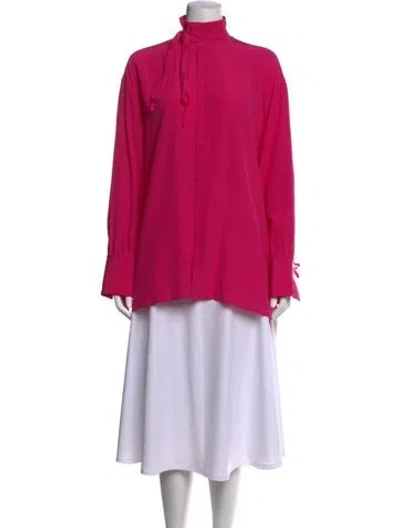 Pre-owned Valentino Silk Tie Neck Blouse In Pink