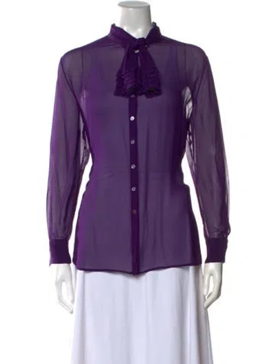 Pre-owned Valentino Silk Tie Neck Blouse In Purple