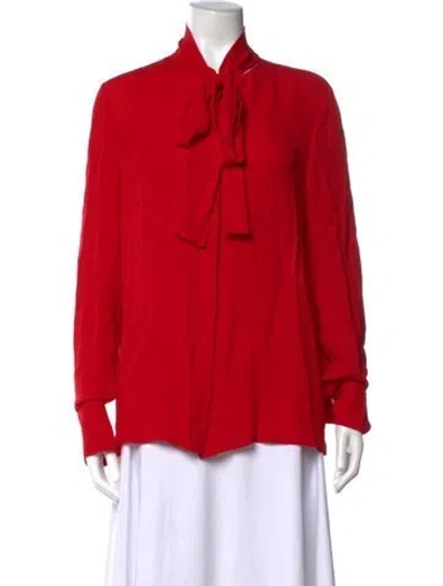 Pre-owned Valentino Silk Tie Neck Blouse In Red