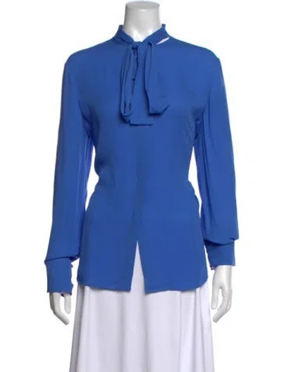 Pre-owned Valentino Silk Tie Neck Blouse W/ Tags In Blue