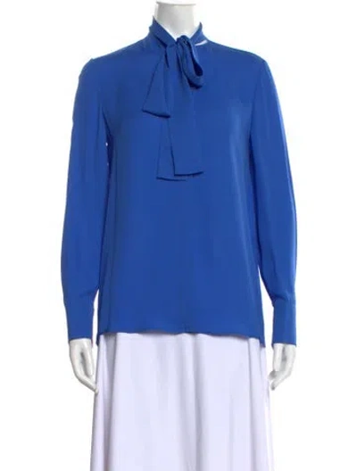 Pre-owned Valentino Silk Tie Neck Blouse W/ Tags In Blue