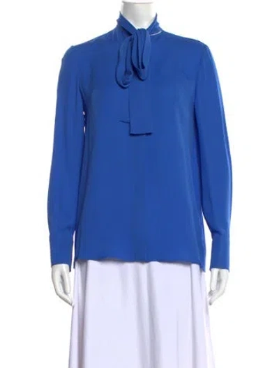 Pre-owned Valentino Silk Tie Neck Blouse W/ Tags In Blue
