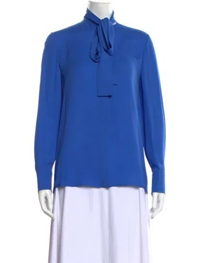 Pre-owned Valentino Silk Tie Neck Blouse W/ Tags In Blue
