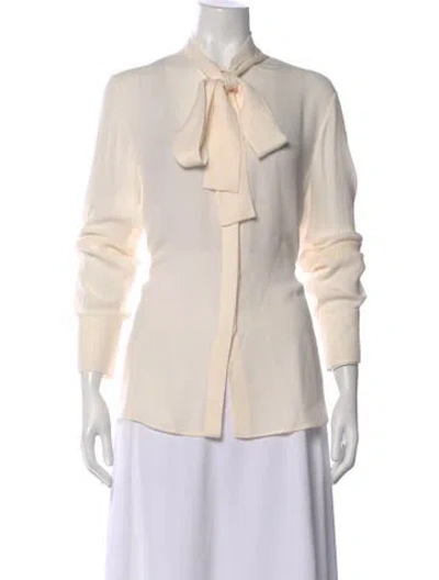 Pre-owned Valentino Silk Tie Neck Blouse W/ Tags In Neutral