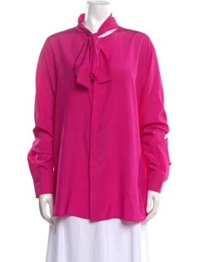 Pre-owned Valentino Silk Tie Neck Blouse W/ Tags In Pink