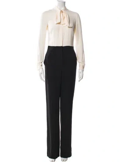 Pre-owned Valentino Silk Tie Neck Jumpsuit In Black