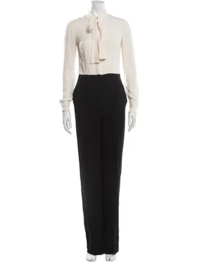 Pre-owned Valentino Silk Tie Neck Jumpsuit In Neutral