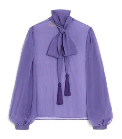 Valentino Silk Tie-neck Shirt In Purple