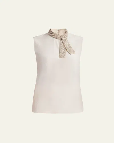 Valentino Silk Tie Neck Sleeveless Blouse In Vanilla
