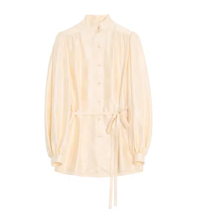 Valentino Belted Silk Jacquard Shirt In White
