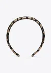 Valentino V Logo All Over Twill Leather Headband In Beige